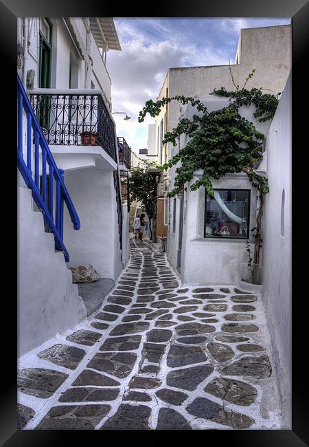 Residential Streets of Mykonos Framed Print by Tom Gomez