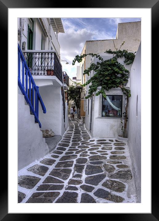 Residential Streets of Mykonos Framed Mounted Print by Tom Gomez