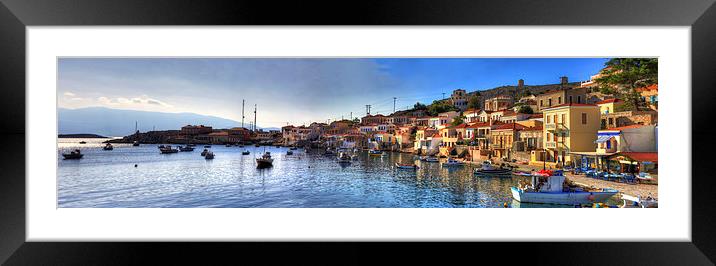 Nimborio Bay Panorama Framed Mounted Print by Tom Gomez