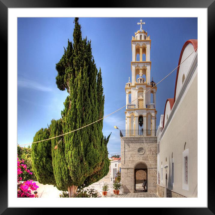 Cyprus Pine and Bell Tower Framed Mounted Print by Tom Gomez