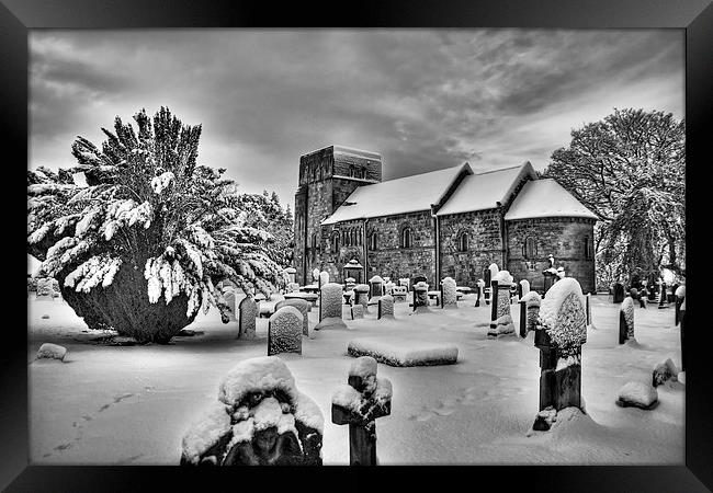 St Cuthbert's in the Snow B&W Framed Print by Tom Gomez