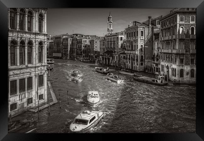 Looking North on the Grand Canal - B&W Framed Print by Tom Gomez