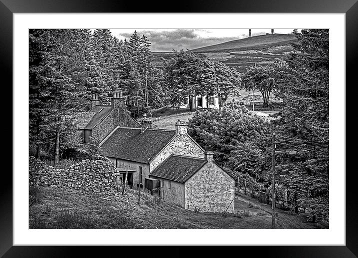 Cottages in the Trees - B&W Framed Mounted Print by Tom Gomez