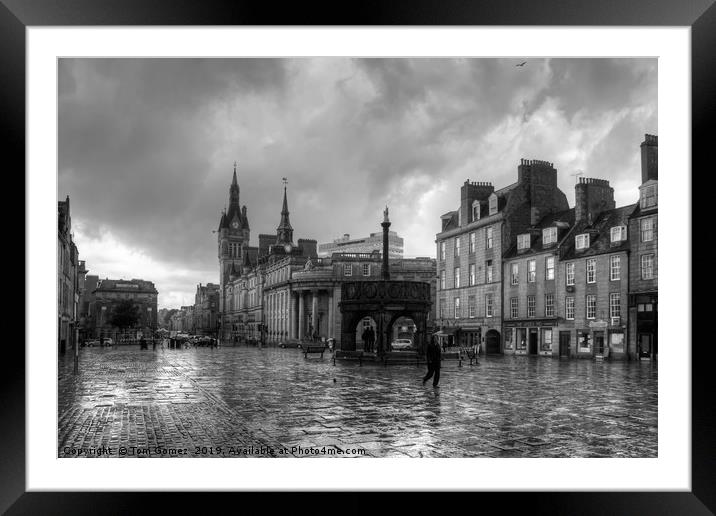 Aberdeen in the rain - B&W Framed Mounted Print by Tom Gomez