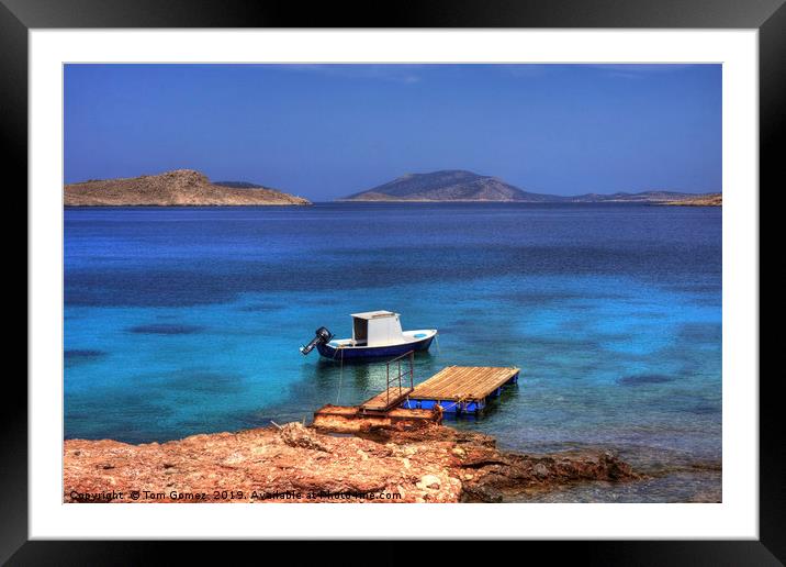 Small Boat in Ftenagia Bay Framed Mounted Print by Tom Gomez