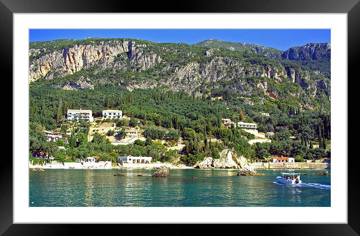Corfu Shore Framed Mounted Print by Tom Gomez