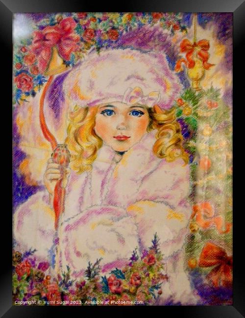 Yumi Sugai. Girl fairy in winter white coat. Framed Print by Yumi Sugai