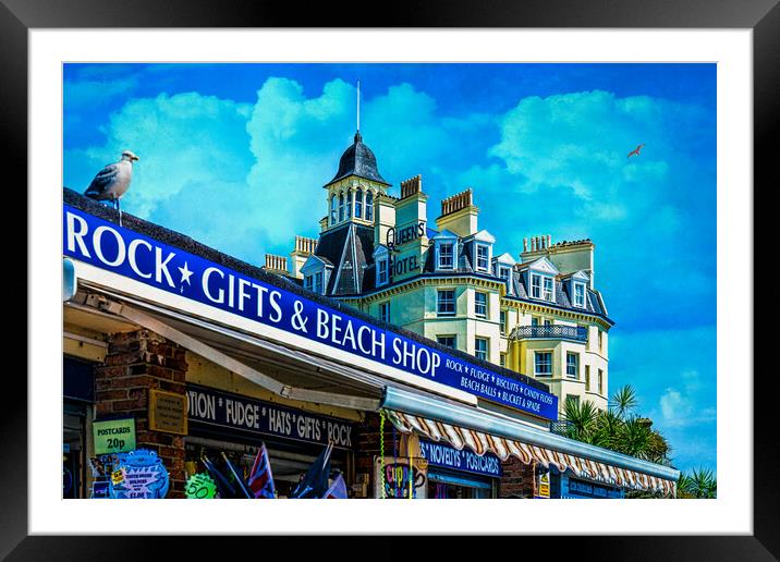 Beach Shop And Queens Hotel In Eastbourne Framed Mounted Print by Chris Lord