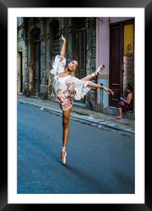 Ballerina on the Street in Havana Framed Mounted Print by Chris Lord