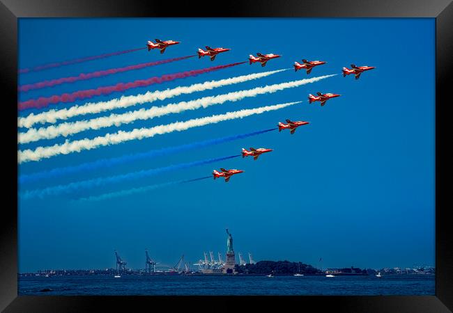 The Red Arrows Visit New York City Framed Print by Chris Lord