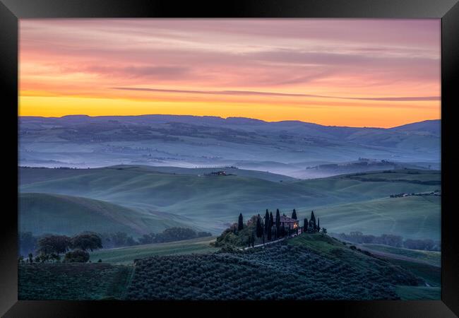 Day Break In The Val d'Orcia Framed Print by Chris Lord