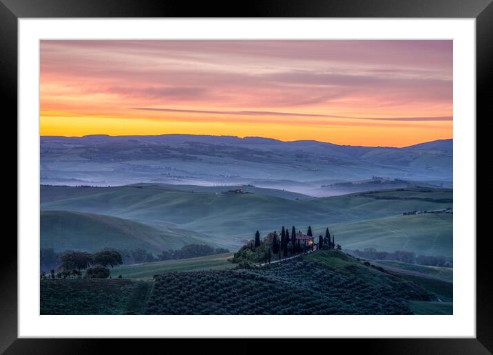 Day Break In The Val d'Orcia Framed Mounted Print by Chris Lord