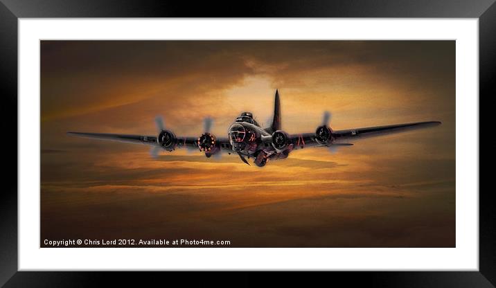 B17 Battle Scarred but Heading Home Framed Mounted Print by Chris Lord