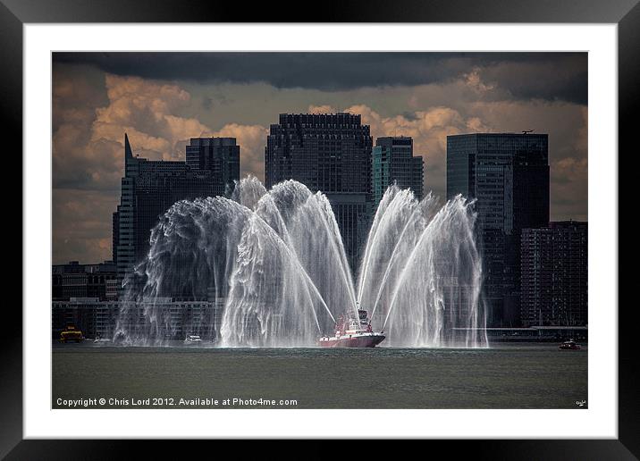 Fireboat on the Hudson River Framed Mounted Print by Chris Lord