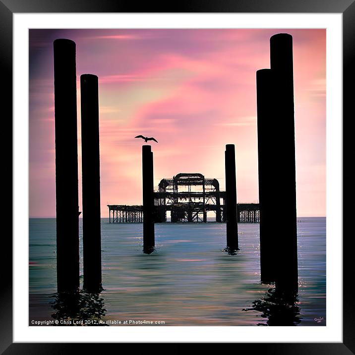 West Pier Silhouette Framed Mounted Print by Chris Lord