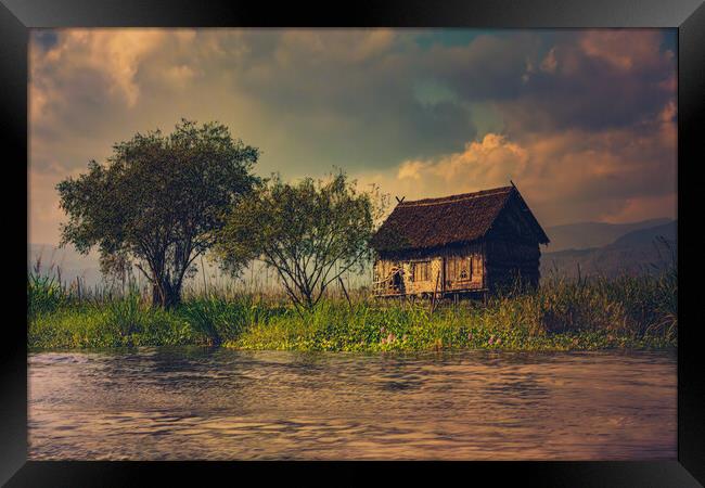 Island Shelter On Inle Lake Framed Print by Chris Lord