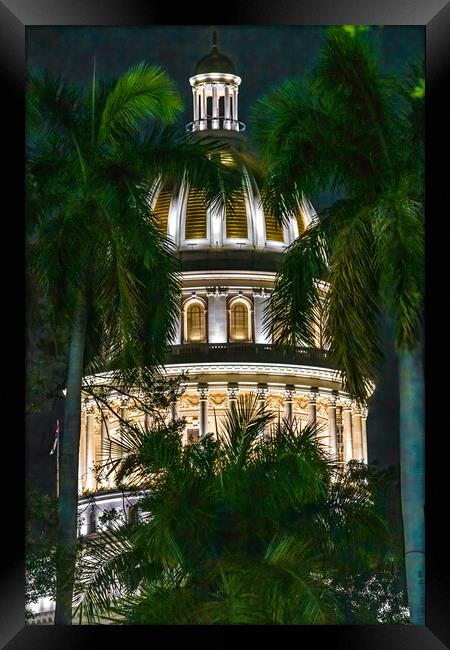 National Capitol Dome In Havana, Cuba At Night Framed Print by Chris Lord