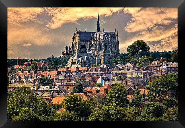 Arundel Cathedral and Village Rooftops Framed Print by Chris Lord
