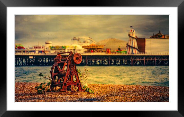 Vintage Capstan On Brighton Beach Framed Mounted Print by Chris Lord
