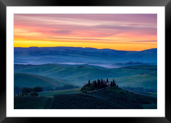 Daybreak in the Val D'Orcia Framed Mounted Print by Chris Lord