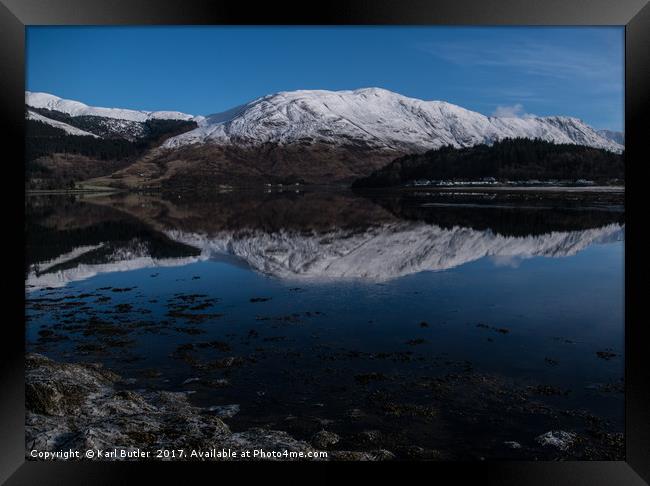 Reflections of Loch Leven and the mountains Framed Print by Karl Butler