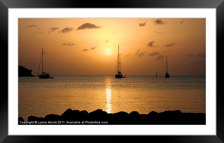 Boats In The Sunset Framed Mounted Print by Lynne Morris (Lswpp)