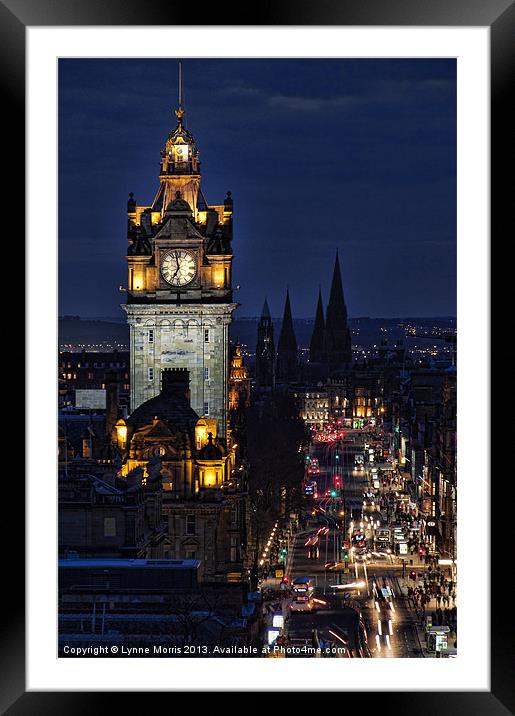 Edinburgh At Night Framed Mounted Print by Lynne Morris (Lswpp)