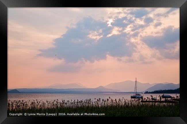 Sunset over Lake Garda, Italy Framed Print by Lynne Morris (Lswpp)
