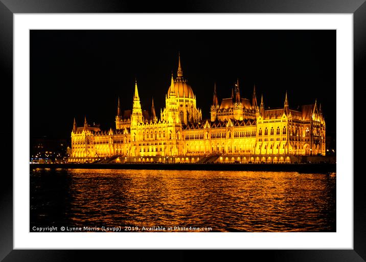 Budapet Parliament Buildings at night Framed Mounted Print by Lynne Morris (Lswpp)