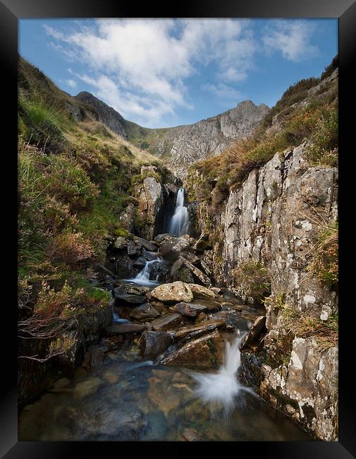 Waterfall above Llyn Idwal Framed Print by Eddie John