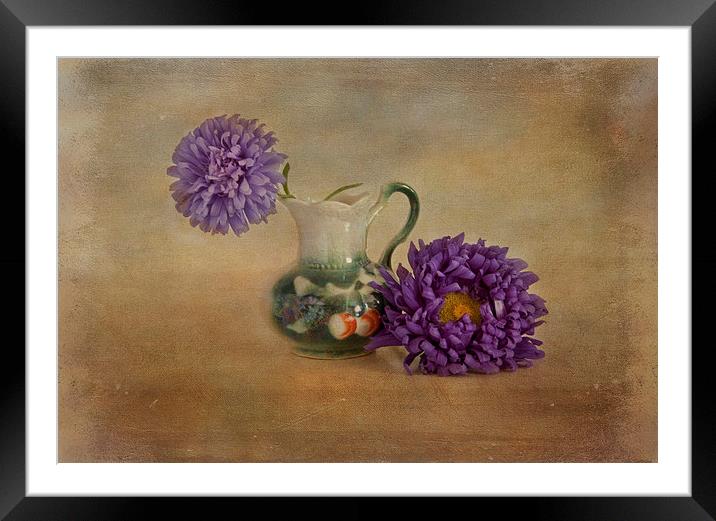 Purple asters with textured finish  Framed Mounted Print by Eddie John