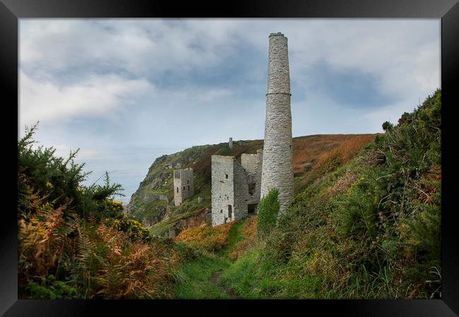 Tin mines at Rinsey head cornwall Framed Print by Eddie John