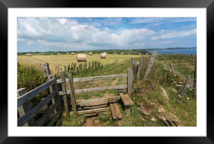 Straw bales at harvest time on the cornwall coast Framed Mounted Print by Eddie John