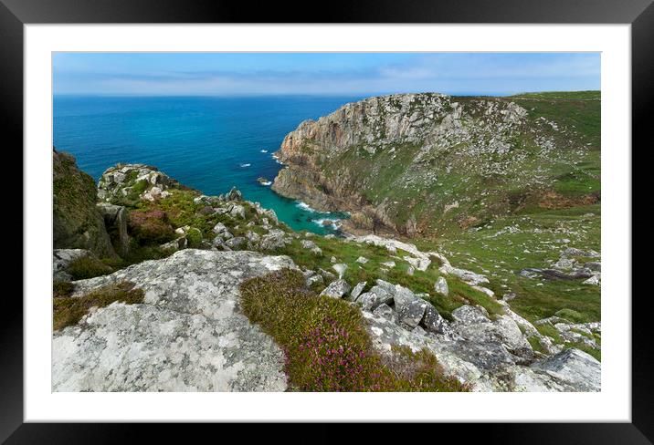 Porthmoina cove and Bosigran cliff Cornwall Framed Mounted Print by Eddie John