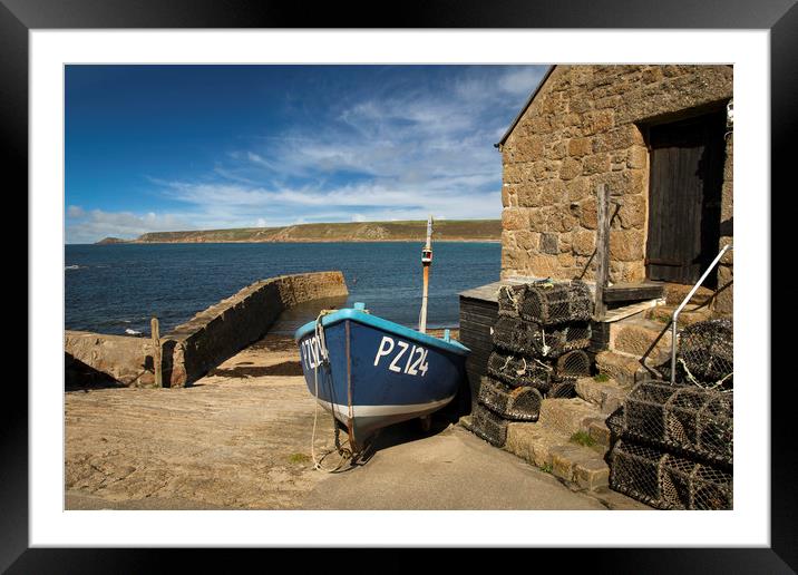The harbour Sennen cove Cornwall Framed Mounted Print by Eddie John