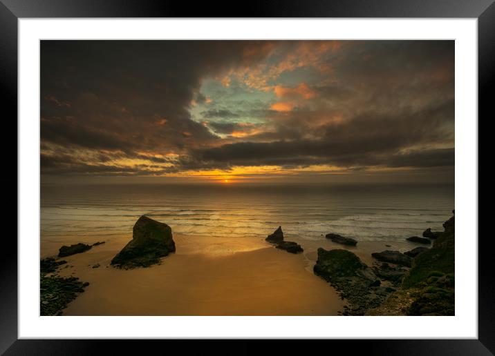 Sunset at Bedruthan steps Cornwall  Framed Mounted Print by Eddie John