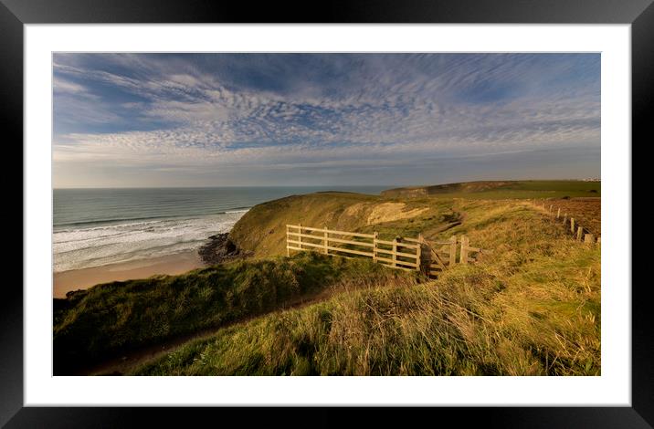 Golden hour at Watergate bay Cornwall Framed Mounted Print by Eddie John