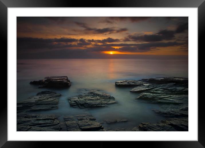 Sunset at Booby's bay Cornwall Framed Mounted Print by Eddie John