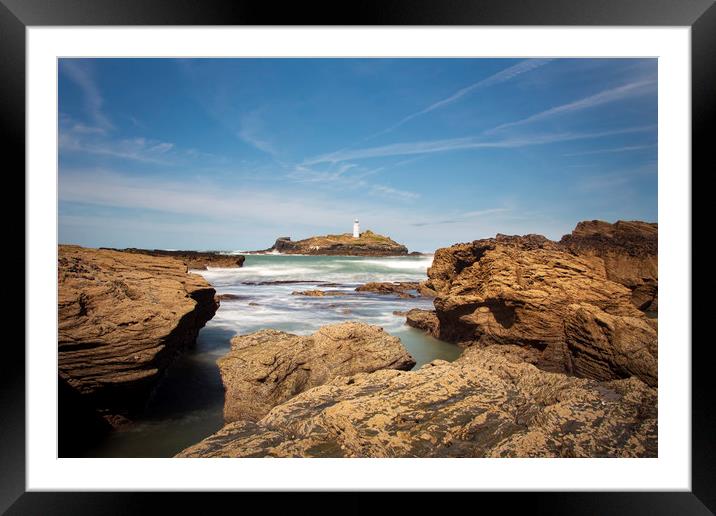 Godrevy lighthouse Cornwall Framed Mounted Print by Eddie John