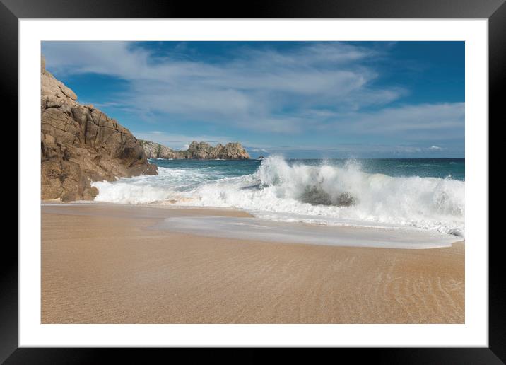 Porthcurno beach Cornwall Framed Mounted Print by Eddie John