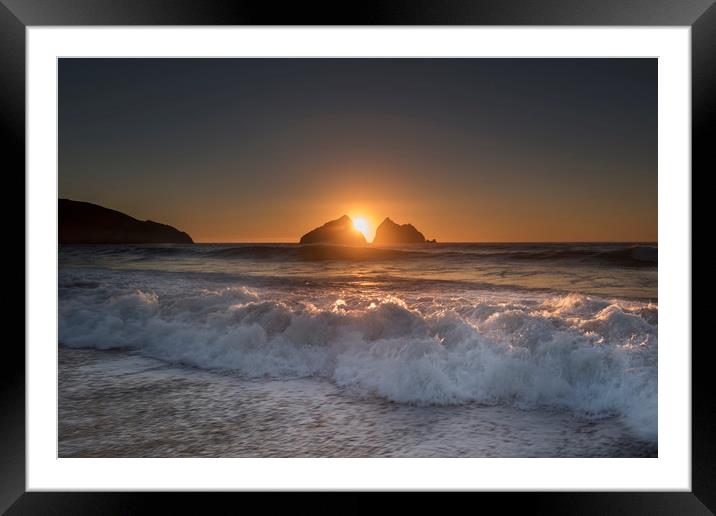 Sunset at Holywell Cornwall Framed Mounted Print by Eddie John