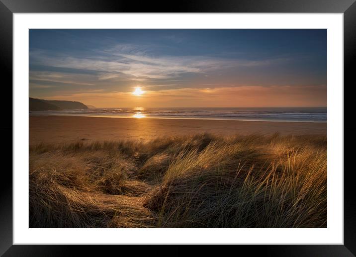 Sunset at Perranporth Cornwall   Framed Mounted Print by Eddie John