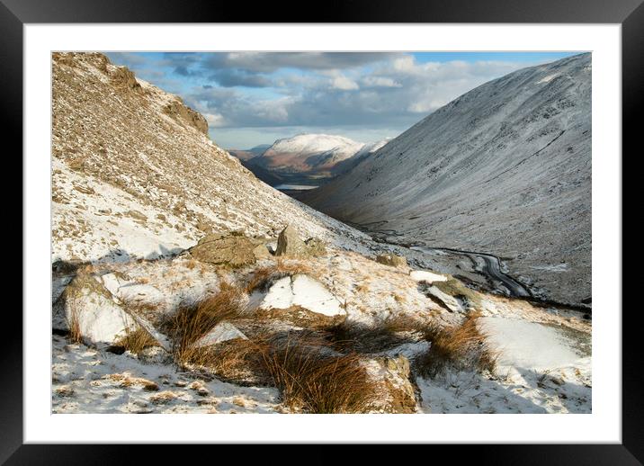 Snow on the Kirkstone pass Cumbria Framed Mounted Print by Eddie John