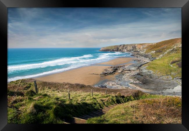 Trebarwith strand north cornwall coast    Framed Print by Eddie John