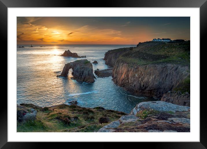Lands end sunset Cornwall Framed Mounted Print by Eddie John