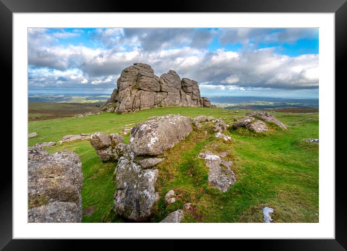 Haytor rocks granite outcrop Dartmoor  Framed Mounted Print by Eddie John