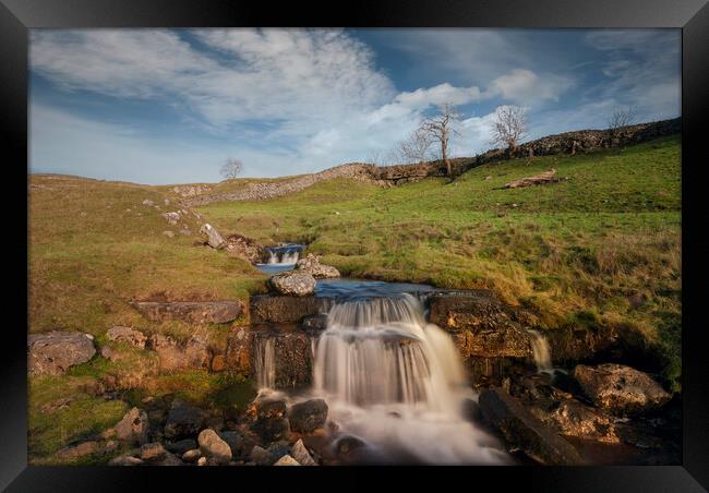 cascading waterfalls at Cray Yorkshire Framed Print by Eddie John