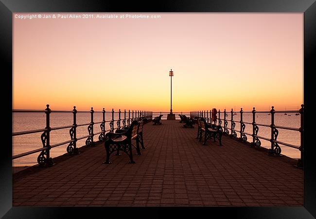 A New Dawn at Swanage Pier Framed Print by Jan Allen