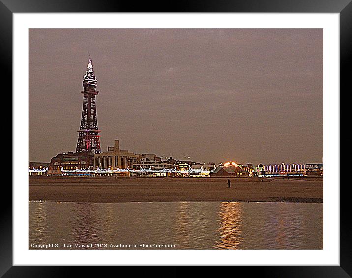 Blackpool Promenade at Dusk. Framed Mounted Print by Lilian Marshall