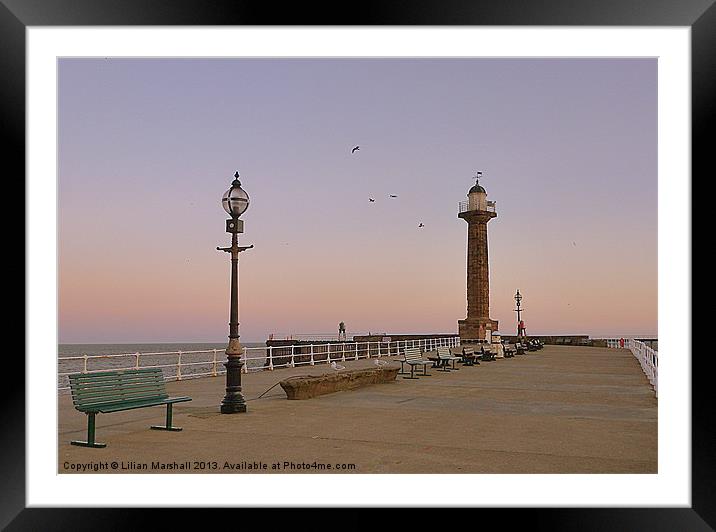 West Cliff Pier. Whitby. Framed Mounted Print by Lilian Marshall
